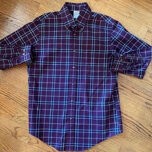 Brooks Brothers Regent Medium Mens Shirt Purple White Plaid Non Iron Button Up